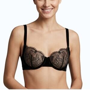 Underargument No 01 Demi Cup Bra Black Lace Underwire Velvet Women 32D NWT